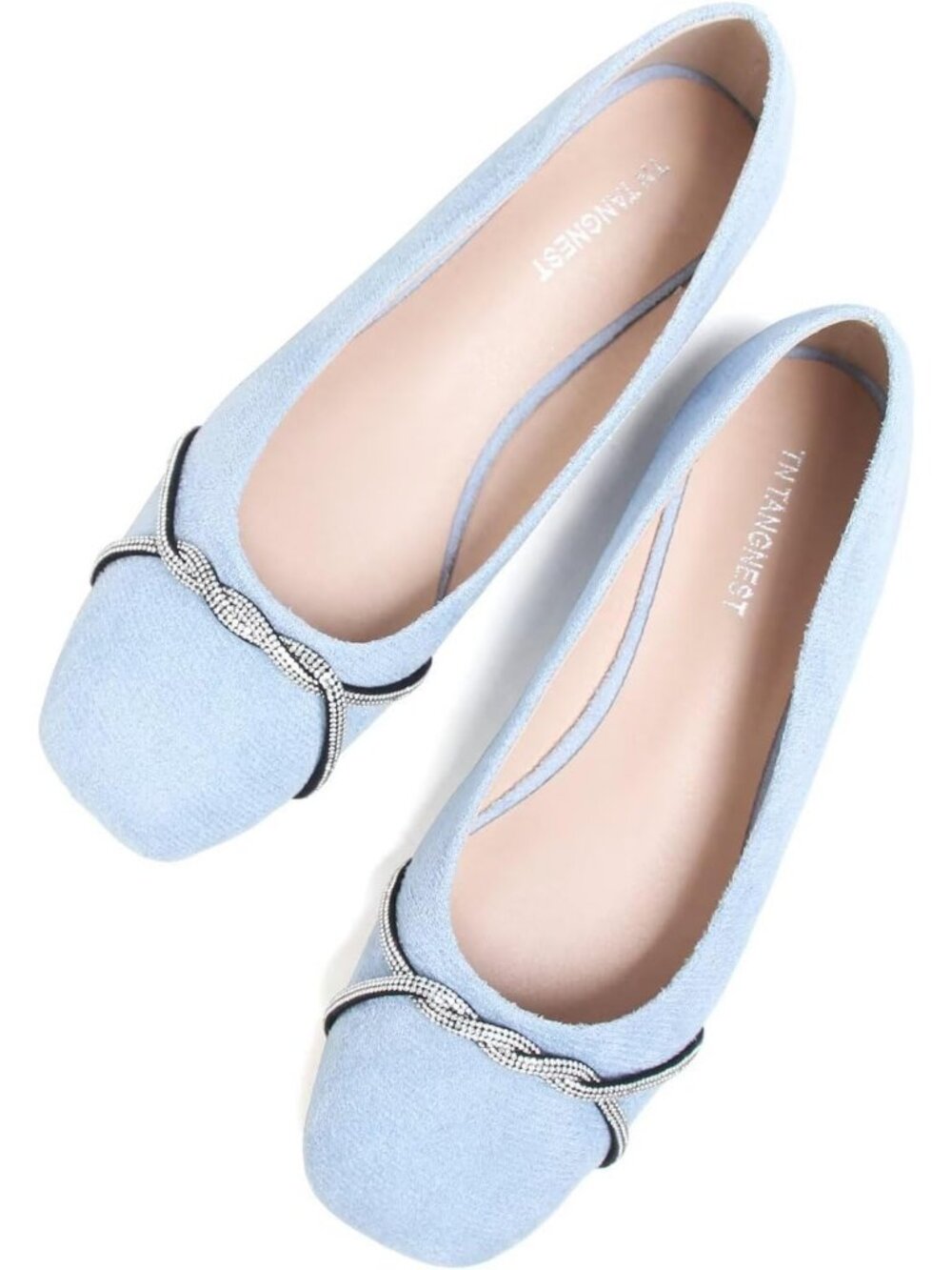 Women's P Sky Blue Chain Ballet Flats Fashion Pointed Toe Slip On Dress Shoes